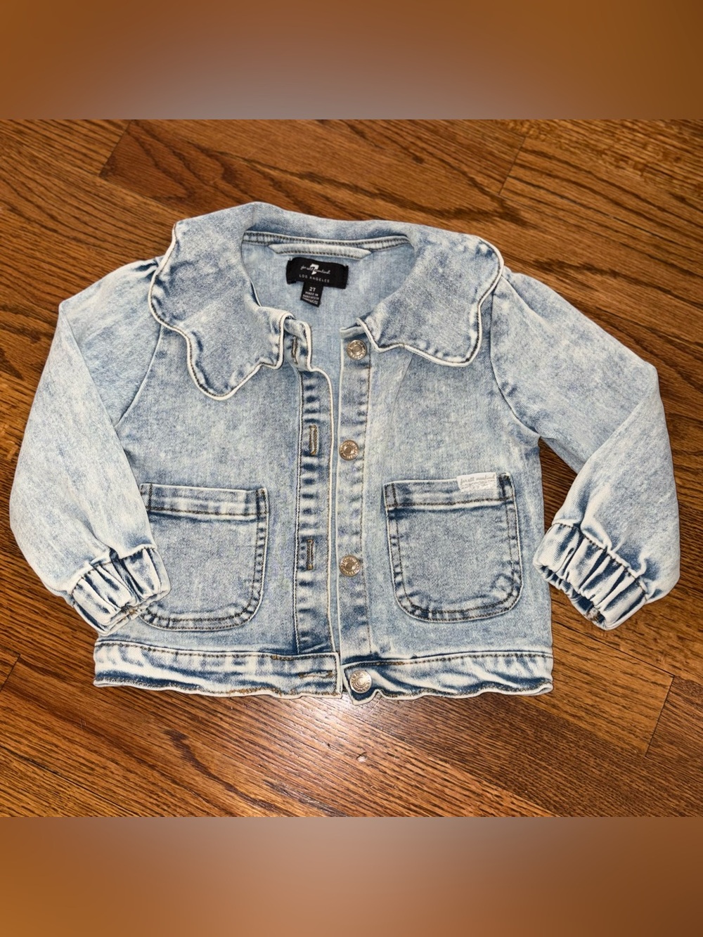 7 For All Mankind Kids' Light Blue Scalloped Collar Denim Jacket 2T